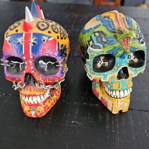 Pacific Giftwear Collectibles Set Of 2 Punk Rock Sugar Skulls With Piercings